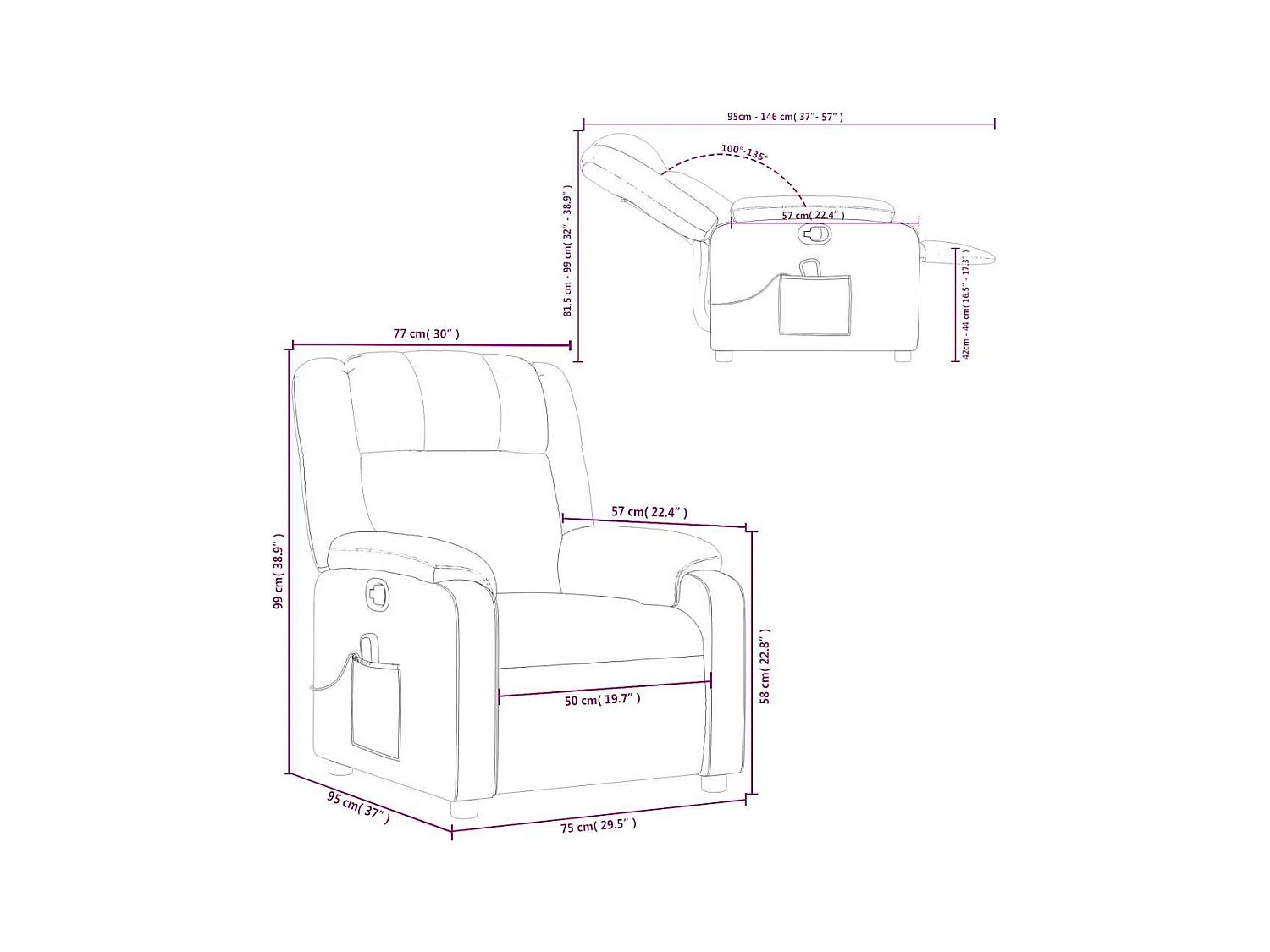 Fauteuil de massage inclinable Gris clair Tissu