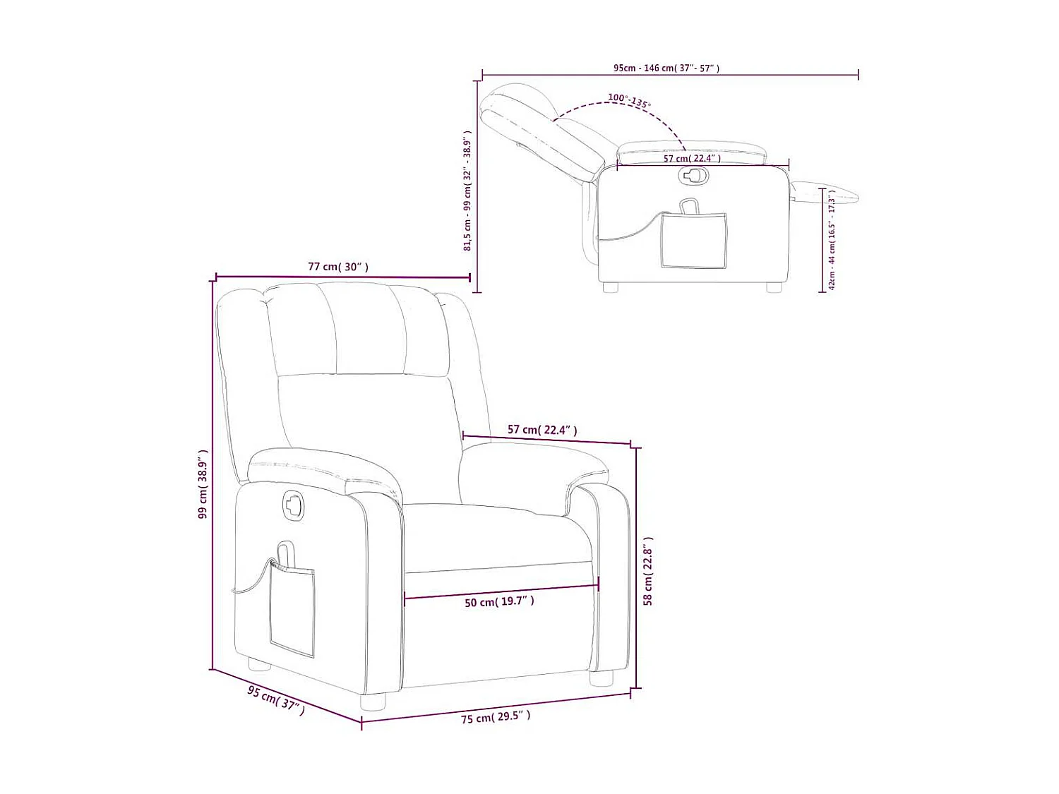 Fauteuil de massage inclinable Gris clair Tissu