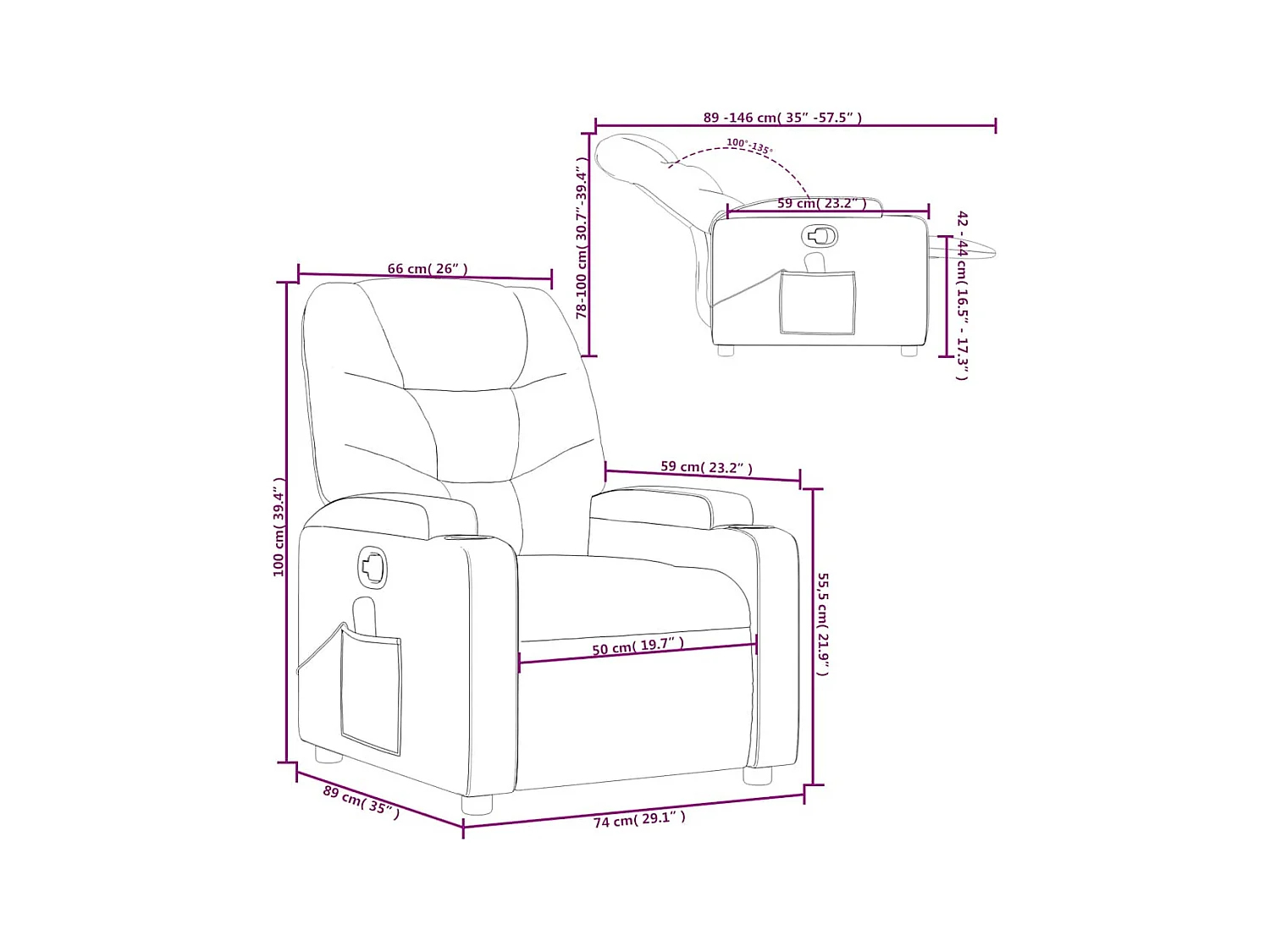 Sillón de masaje reclinable cuero sintético negro