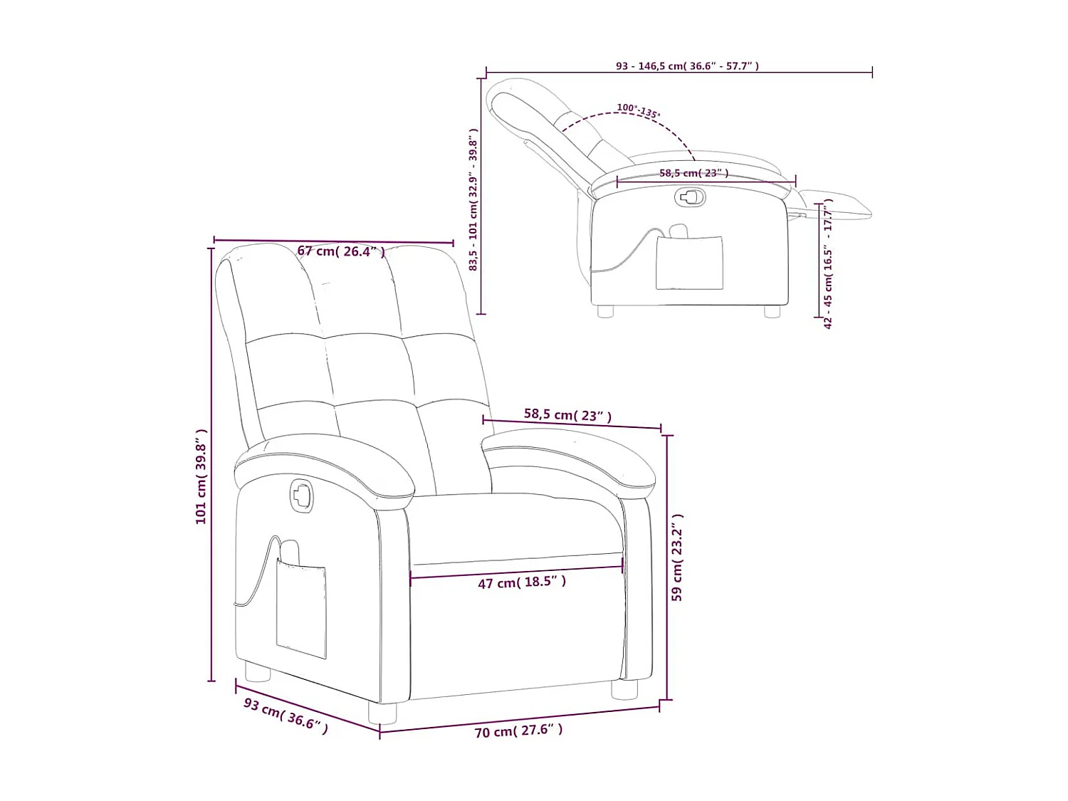 Fauteuil de massage inclinable Noir Tissu