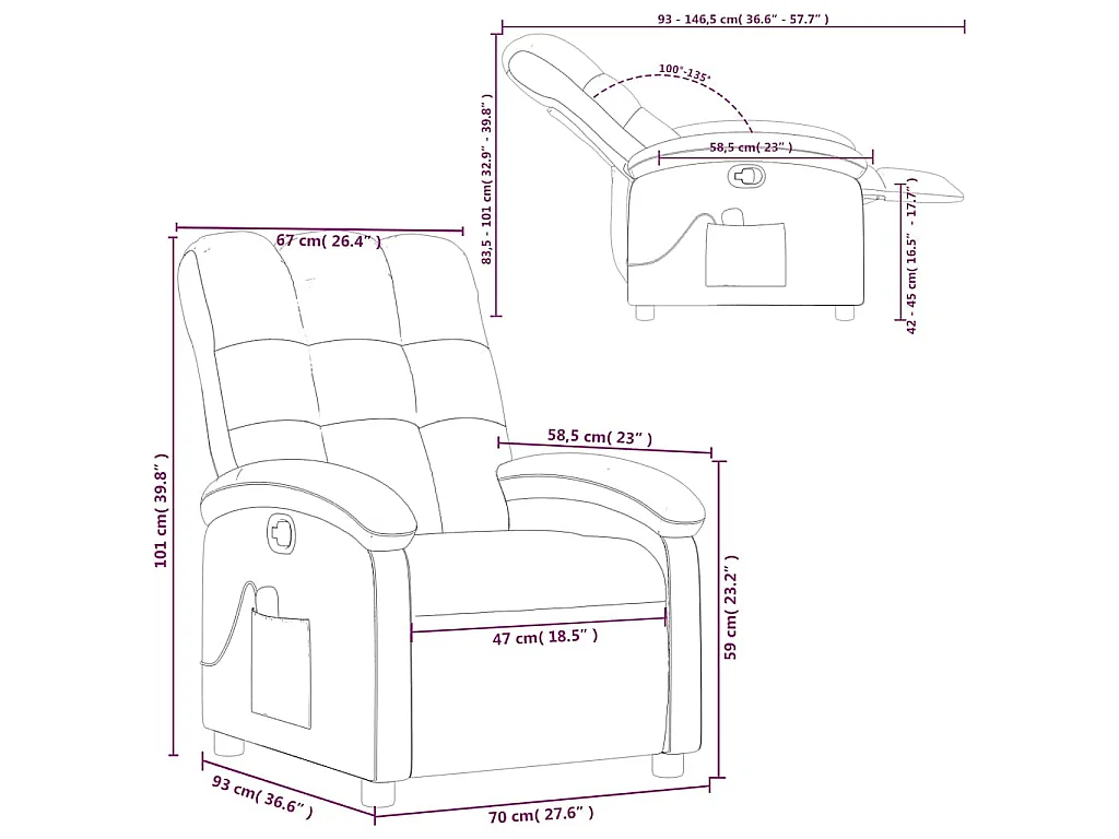 Fauteuil de massage inclinable Noir Tissu