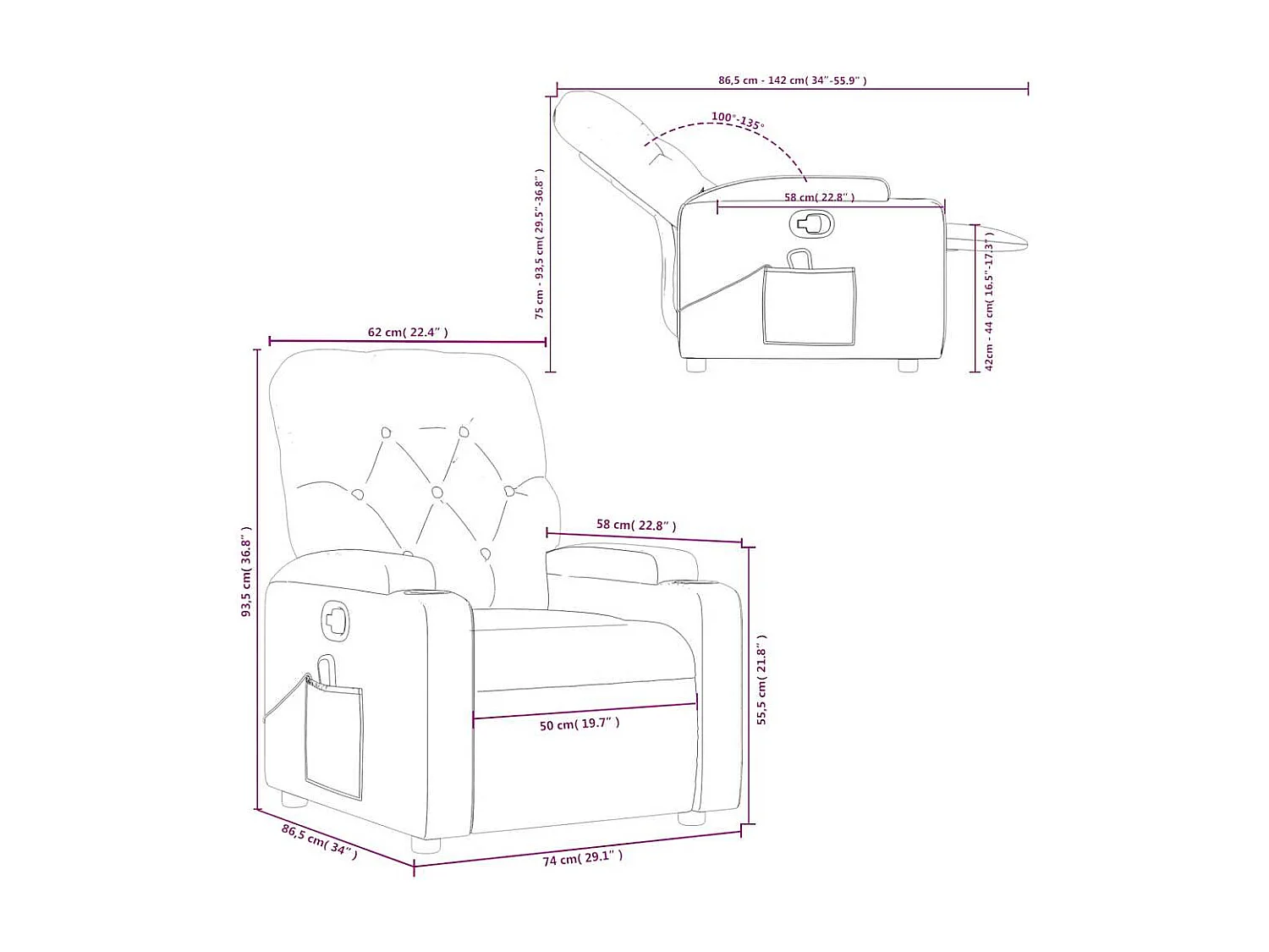 Fauteuil de massage inclinable Crème Tissu