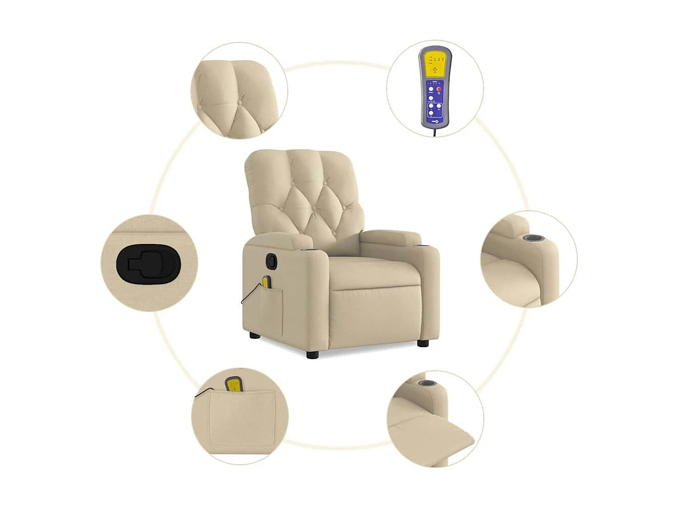 Fauteuil de massage inclinable Crème Tissu