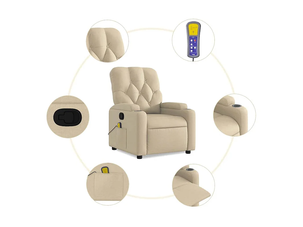 Fauteuil de massage inclinable Crème Tissu