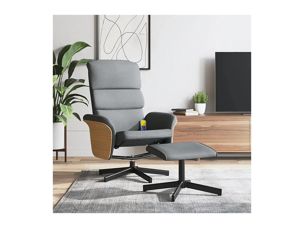 Fauteuil inclinable de massage et repose-pied gris clair tissu