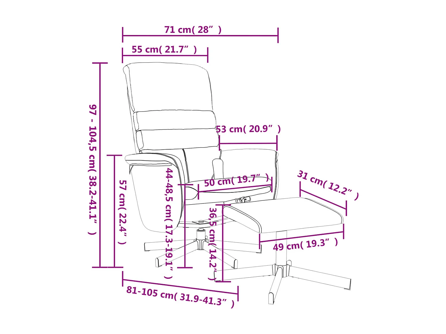 Massagesessel mit Fußhocker Schwarz Kunstleder