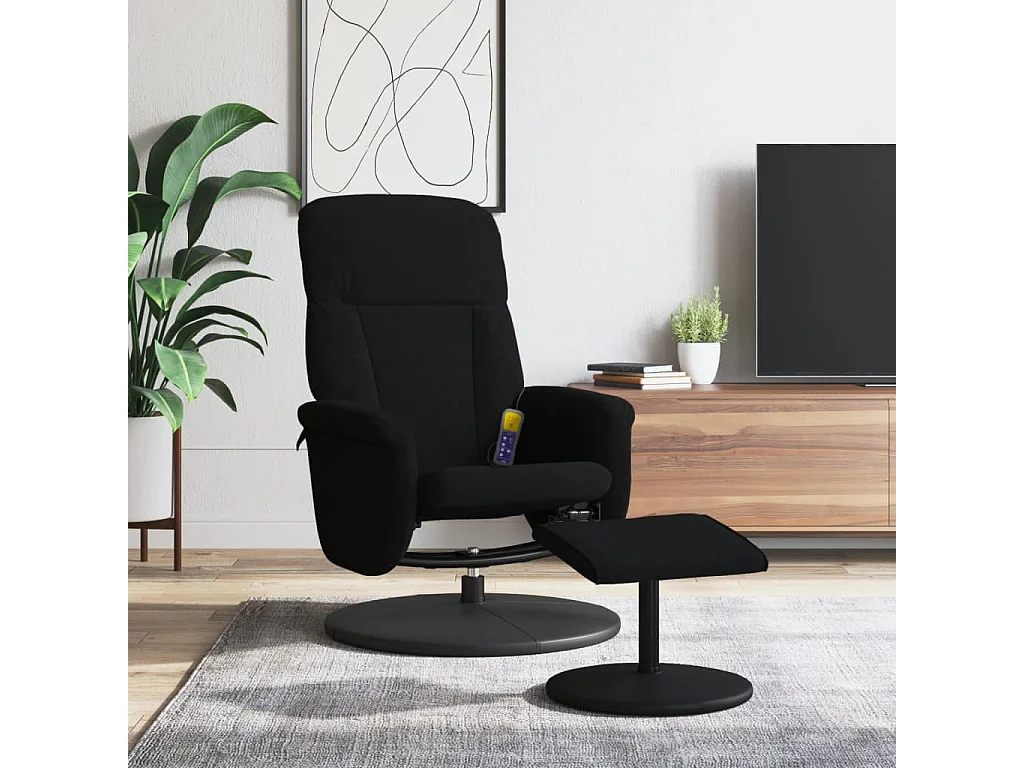 Fauteuil de massage inclinable avec repose-pied noir velours