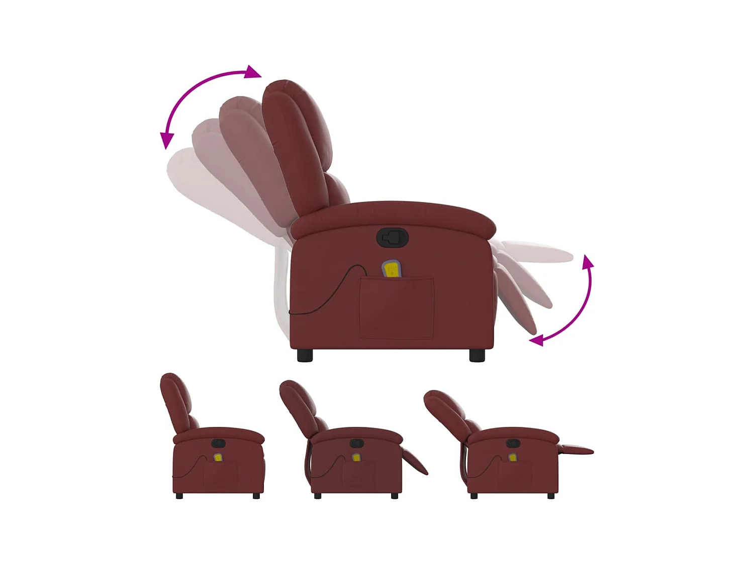 Sillón de masaje reclinable cuero sintético rojo tinto