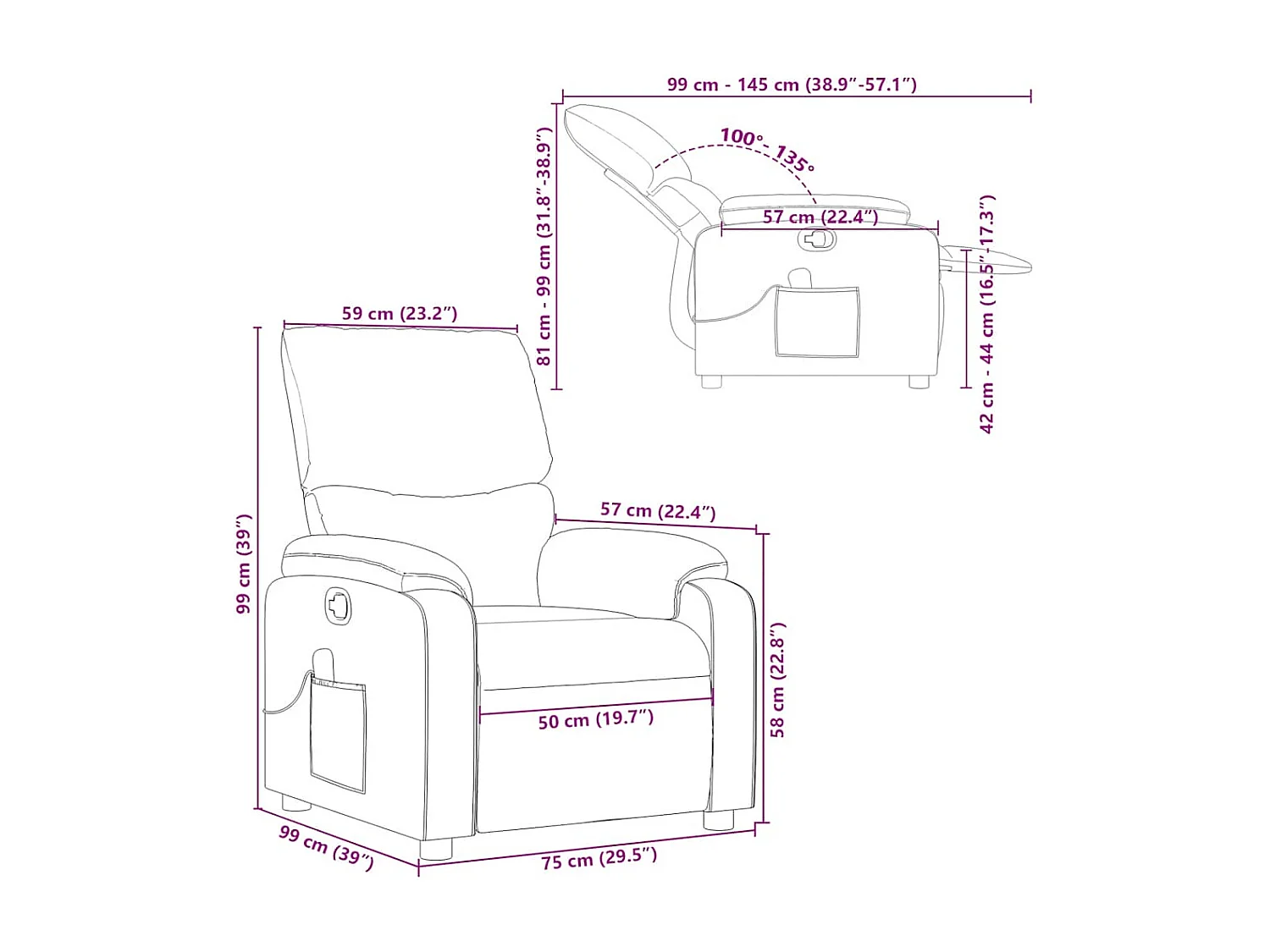 Sillón de masaje reclinable cuero sintético negro