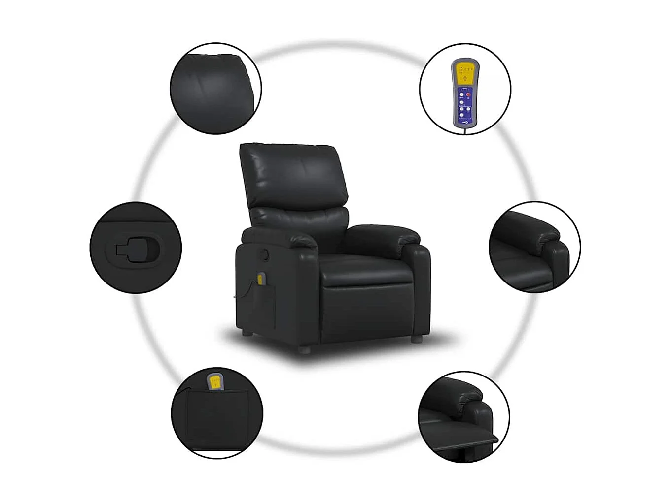 Sillón de masaje reclinable cuero sintético negro