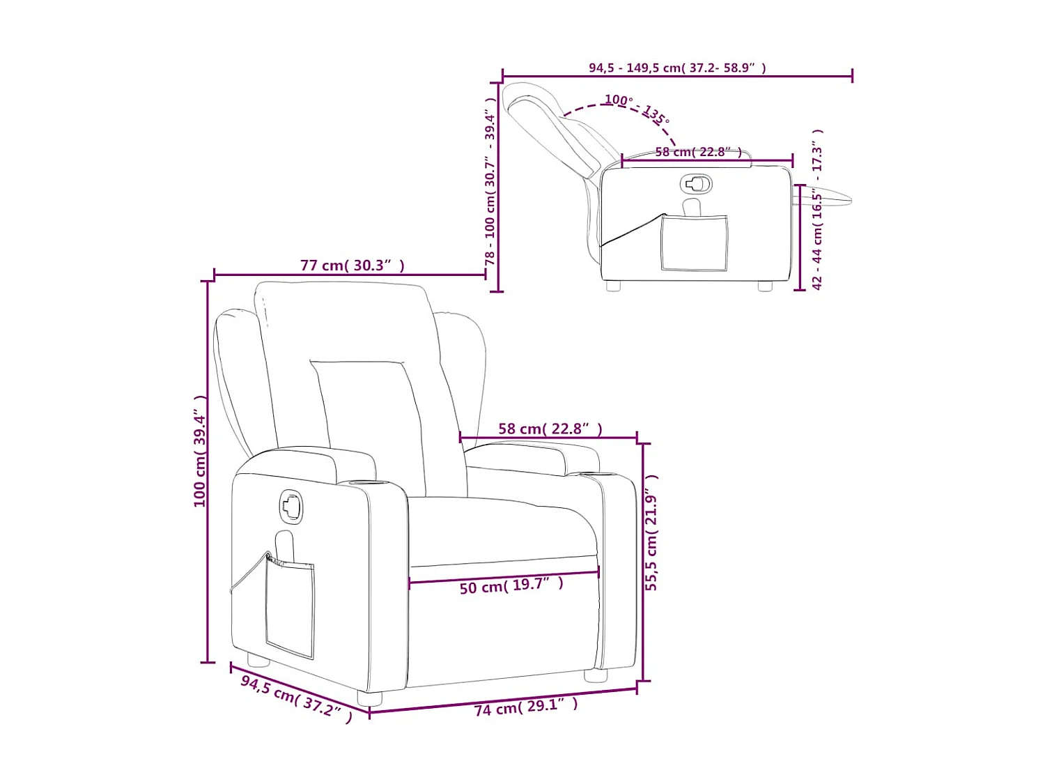 Fauteuil de massage inclinable Crème Tissu