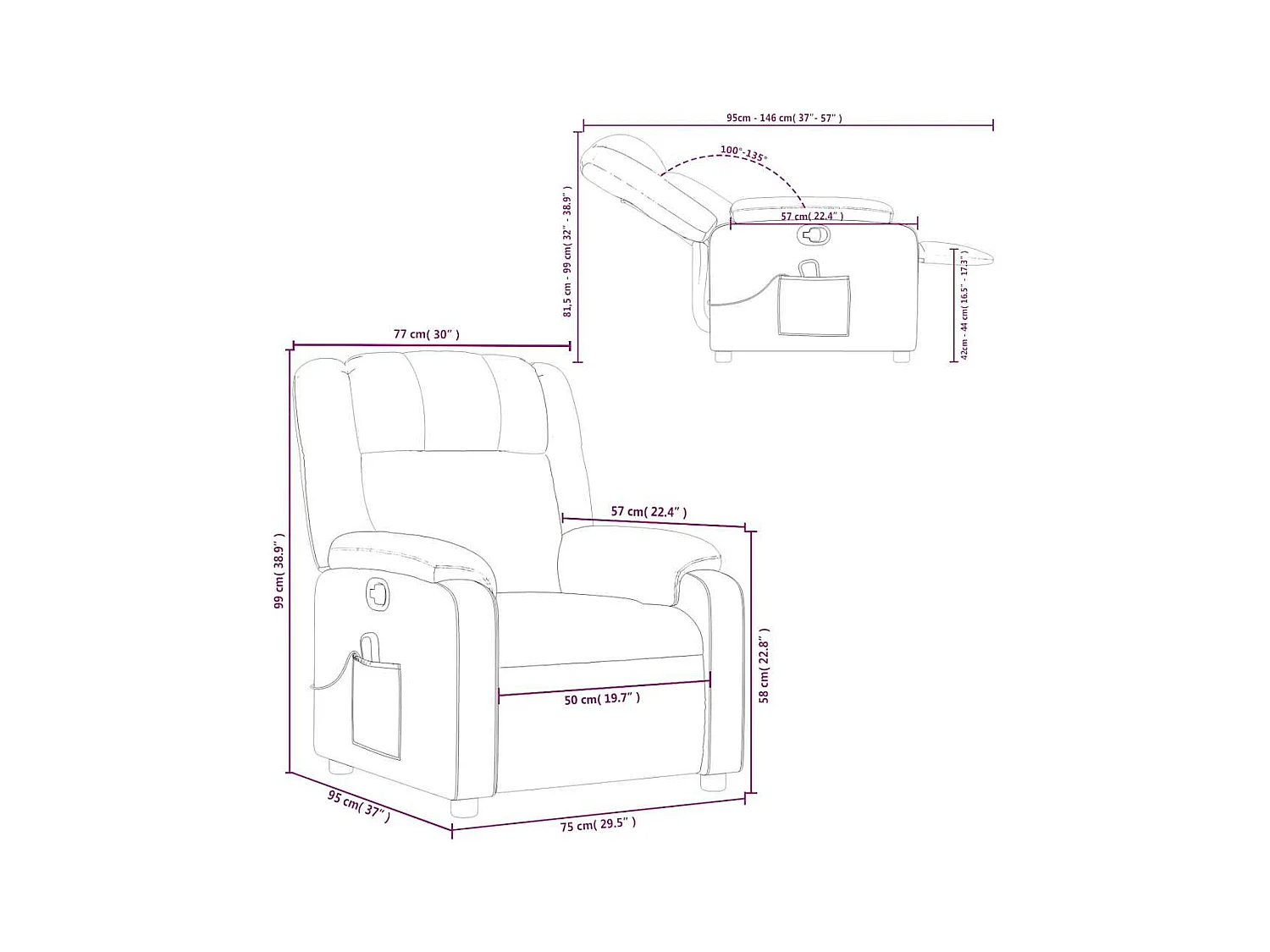 Fauteuil de massage inclinable Noir Tissu