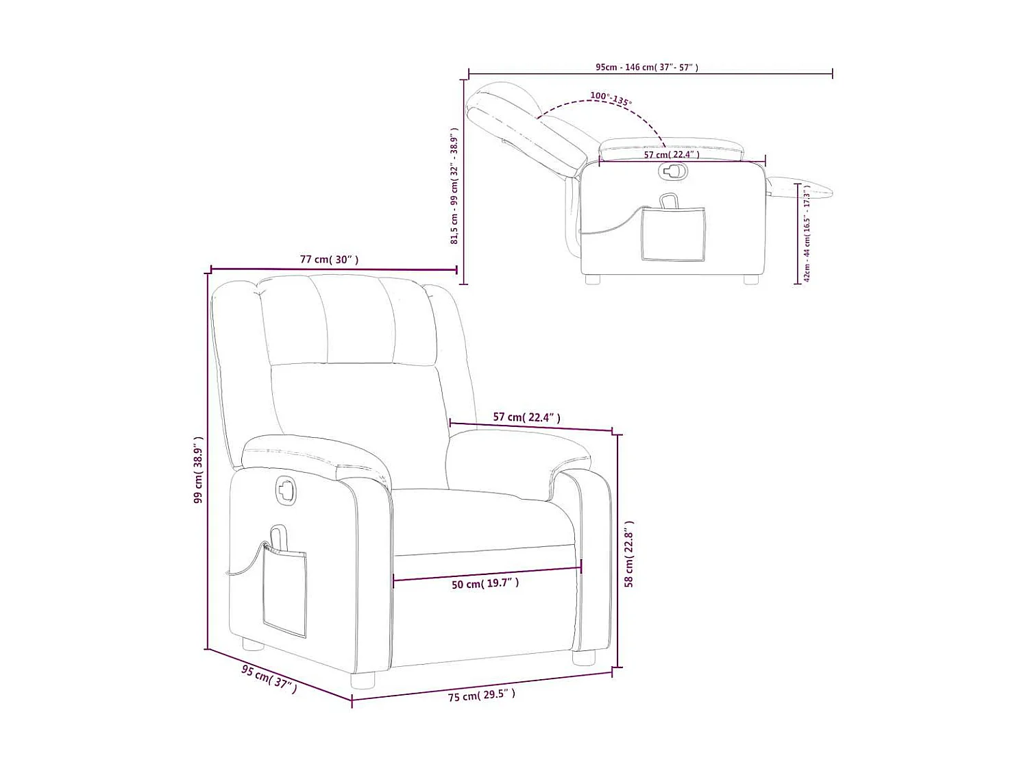 Fauteuil de massage inclinable Noir Tissu