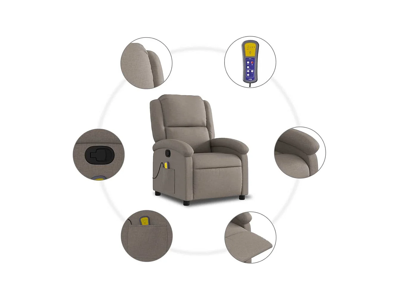 Massagesessel Taupe Stoff