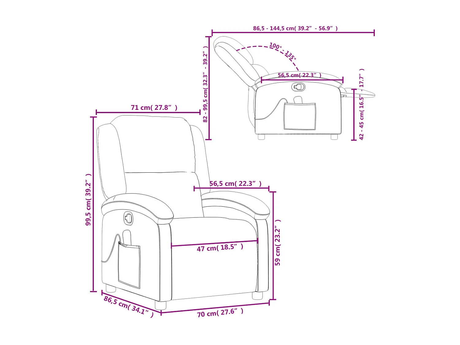 Fauteuil de massage inclinable Taupe Tissu