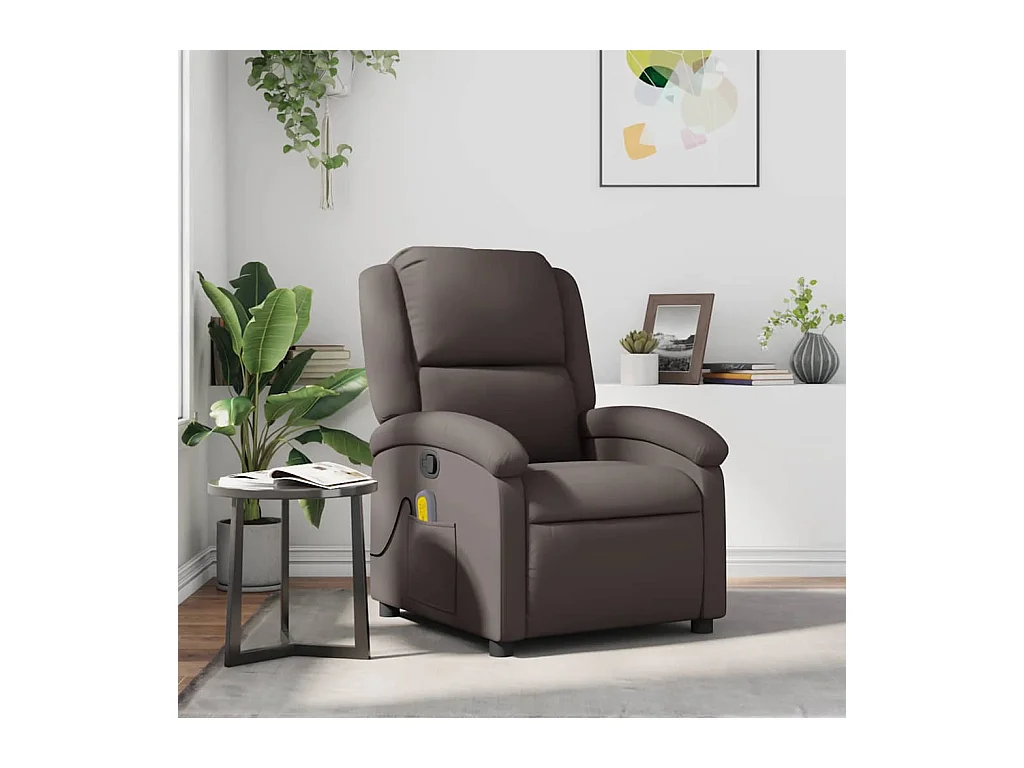Fauteuil inclinable de massage marron foncé cuir véritable