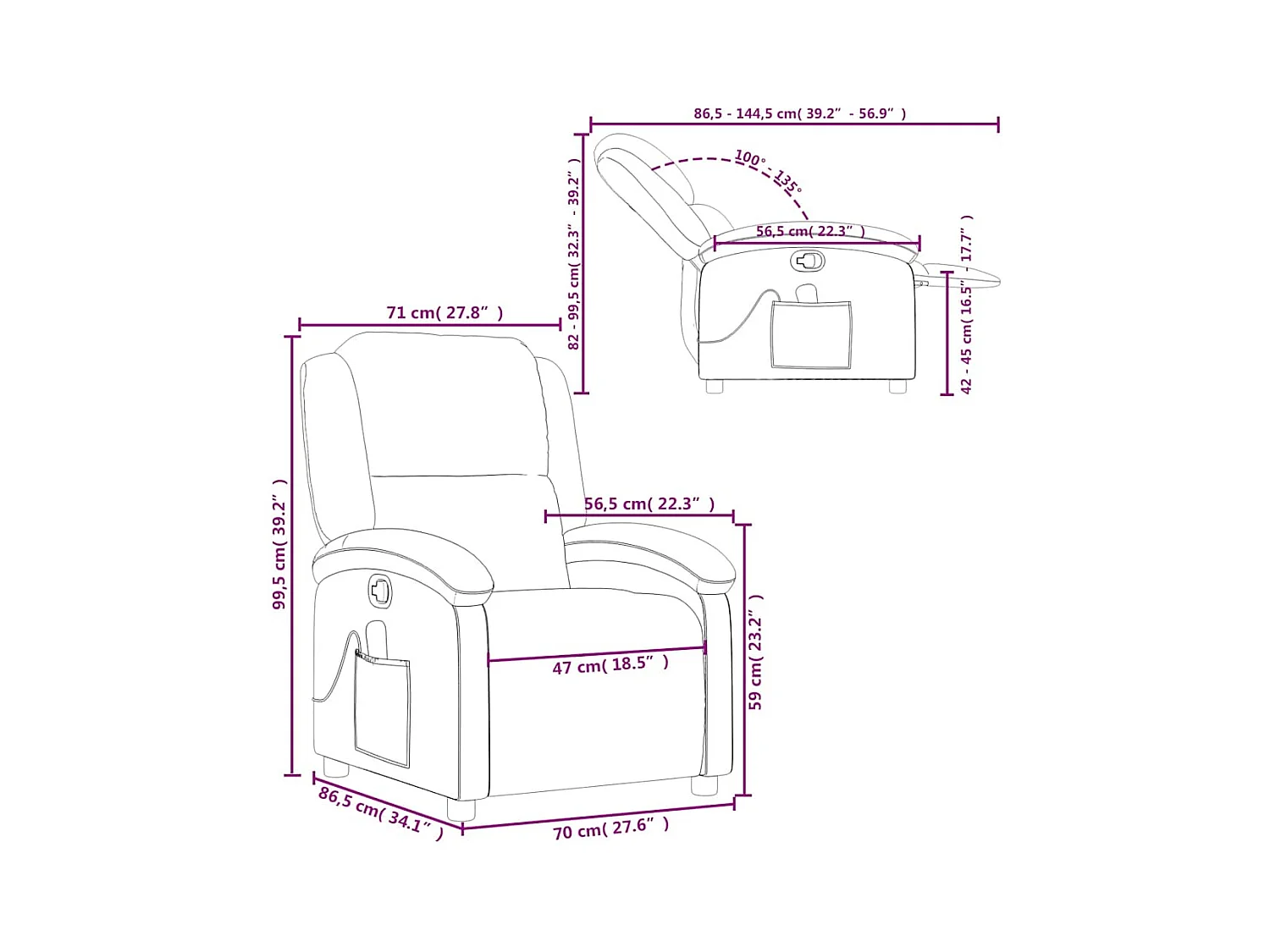 Fauteuil inclinable de massage marron foncé cuir véritable