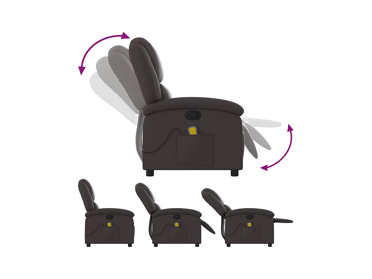 Fauteuil inclinable de massage marron foncé cuir véritable