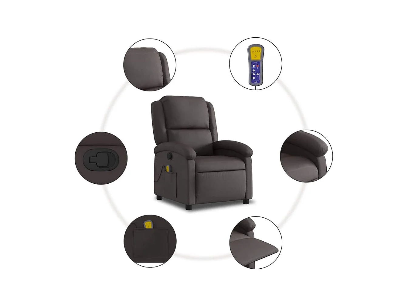 Fauteuil inclinable de massage marron foncé cuir véritable