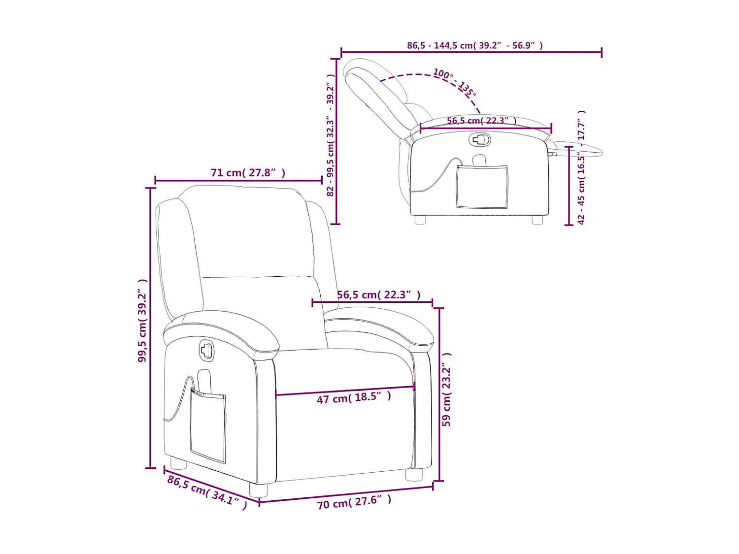 Fauteuil inclinable de massage marron foncé cuir véritable