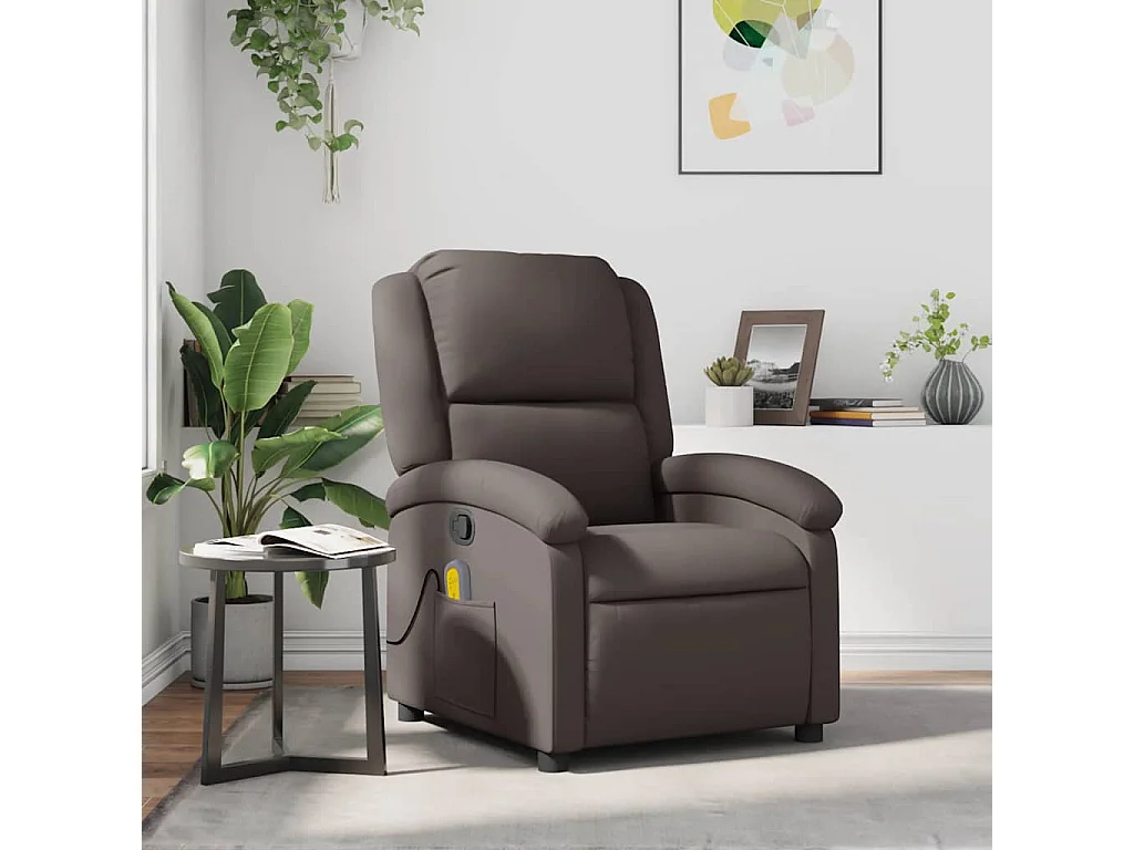 Fauteuil inclinable de massage marron foncé cuir véritable