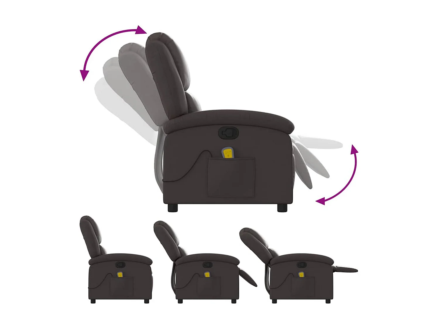 Fauteuil inclinable de massage marron foncé cuir véritable