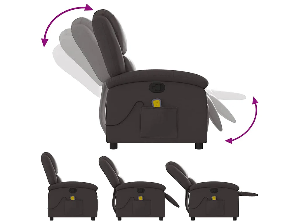 Fauteuil inclinable de massage marron foncé cuir véritable