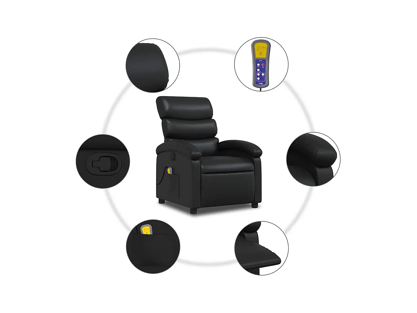 Fauteuil de massage inclinable Noir Similicuir