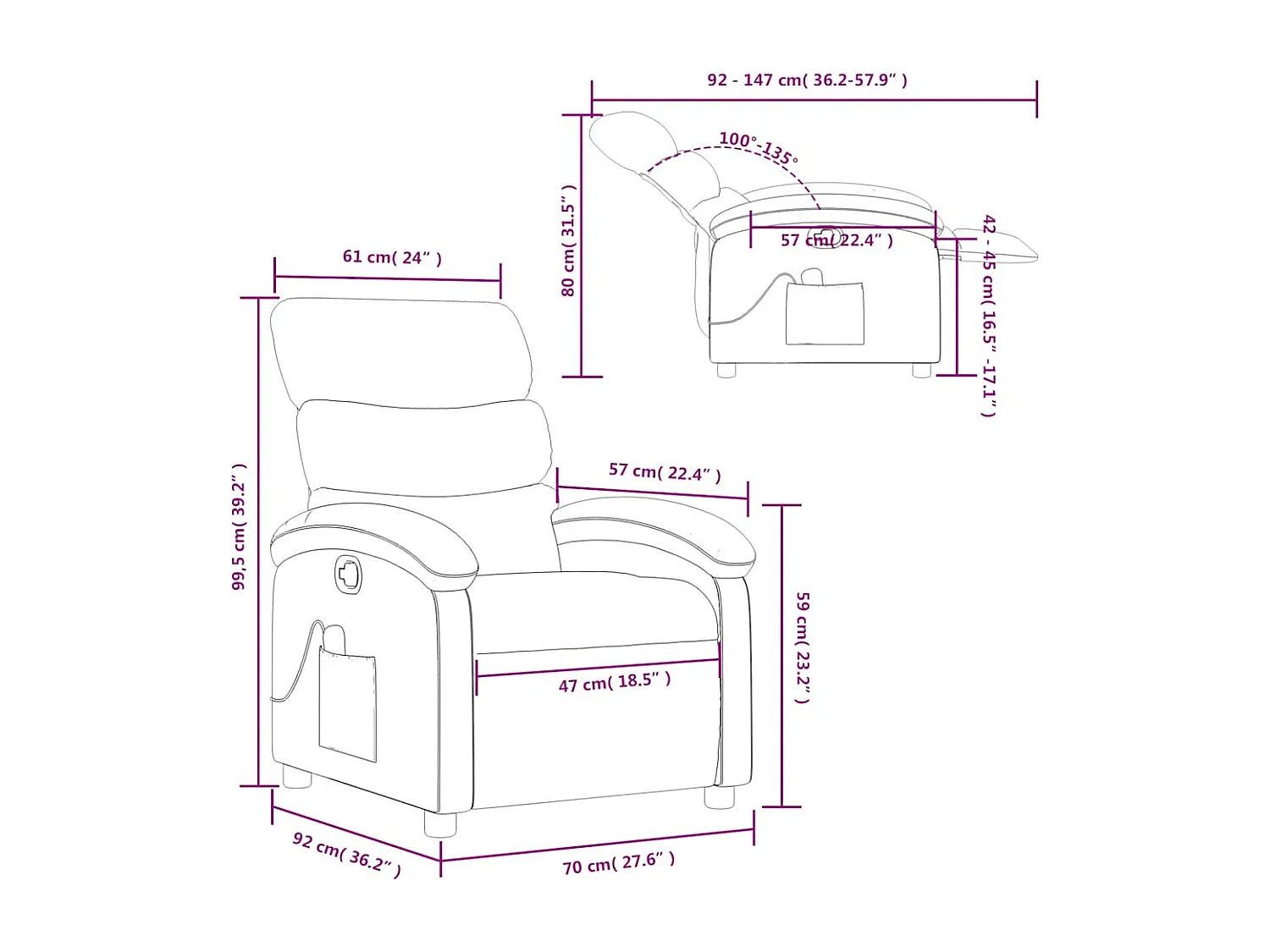 Fotel Masujący z Regulacją w Kolorze Czarnym ze Skóropodobnym Materiałem z Funkcją Wibracji i Boczną Kieszenią