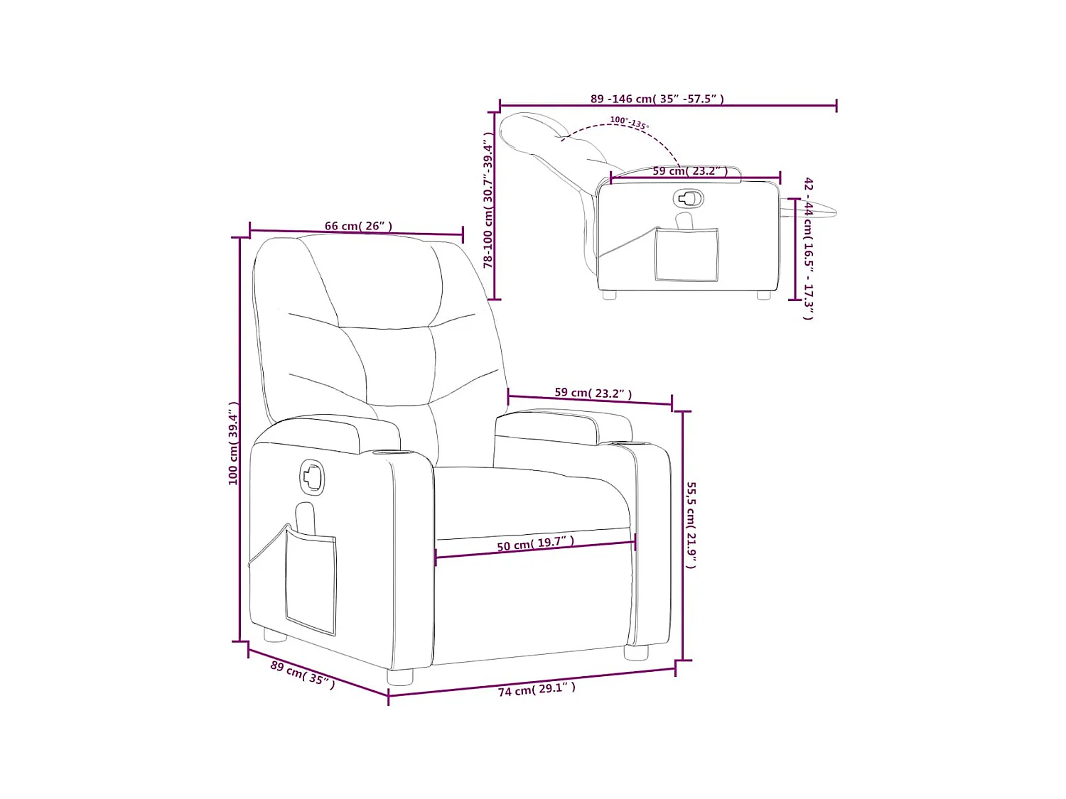 Sillón de masaje reclinable cuero sintético gris