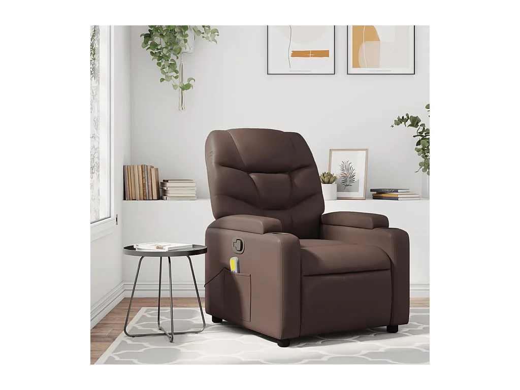 Sillón de masaje reclinable cuero sintético marrón