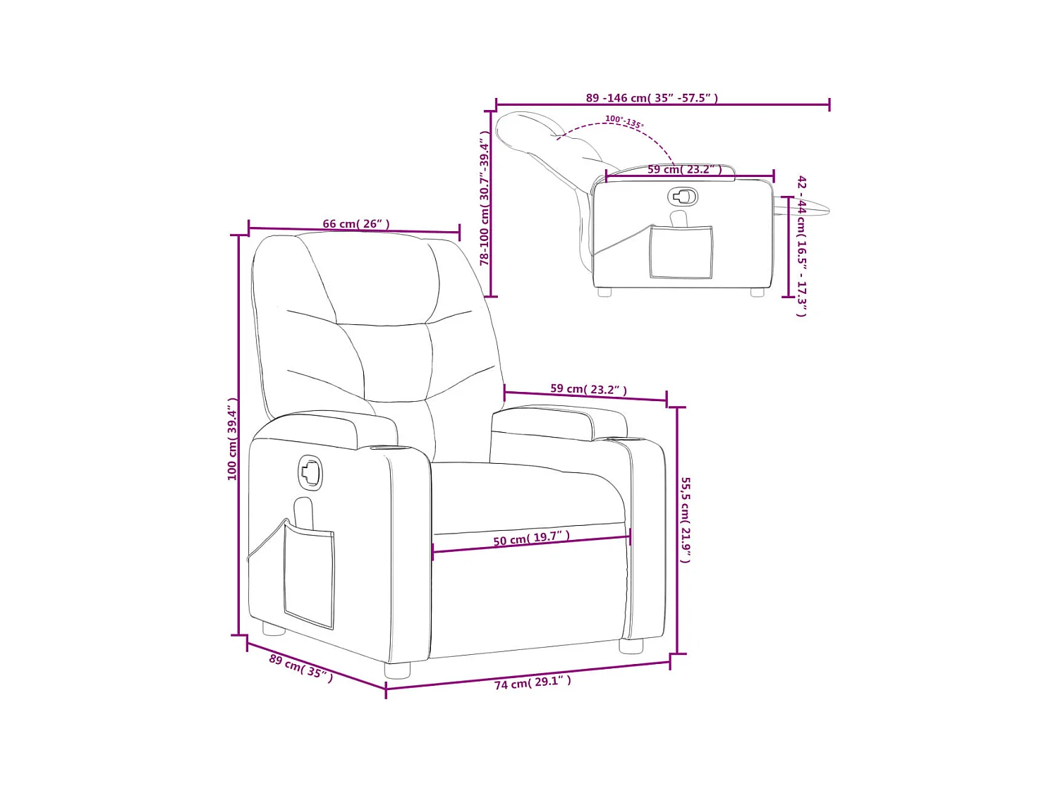 Sillón de masaje reclinable cuero sintético marrón