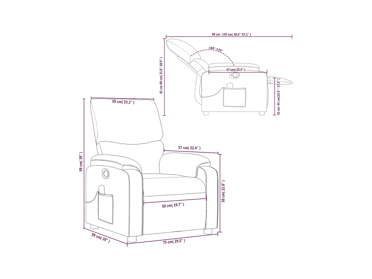 Poltrona Massaggiante Reclinabile Rosso vino in Similpelle