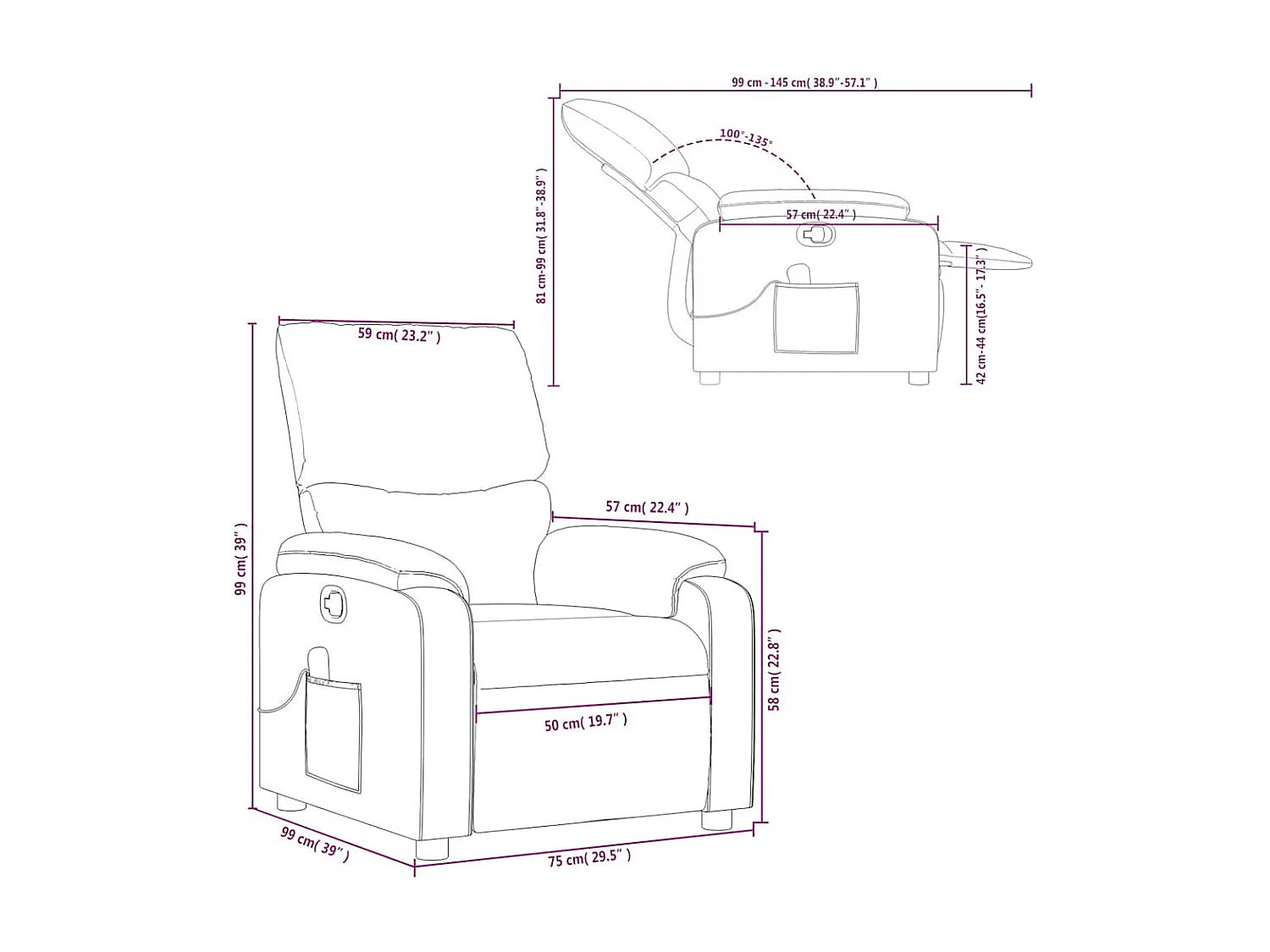 Fauteuil de massage inclinable Rouge bordeaux Similicuir