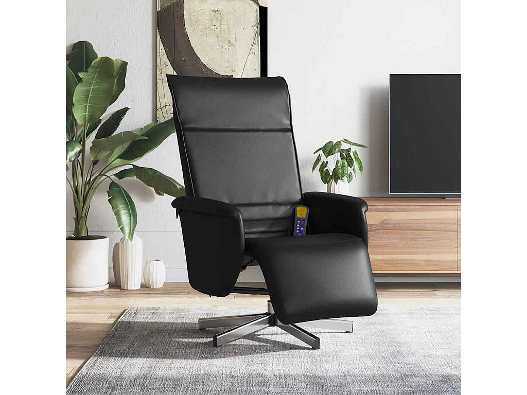 Massagesessel mit Fußteil Schwarz Kunstleder