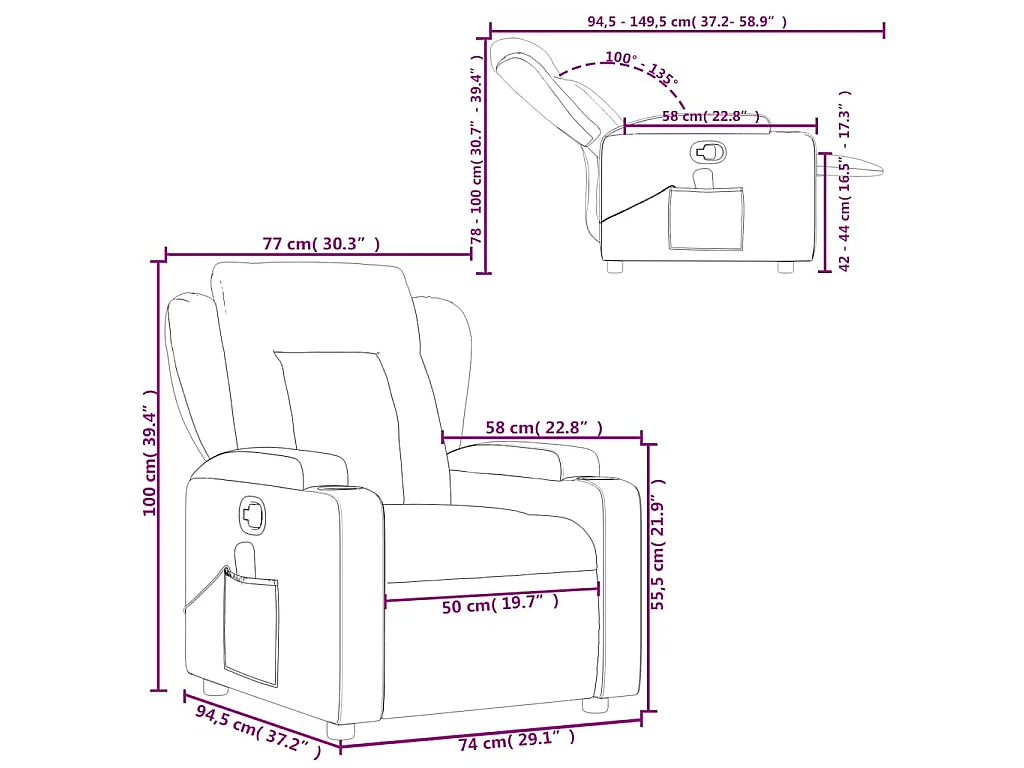 Fauteuil de massage inclinable Marron Tissu