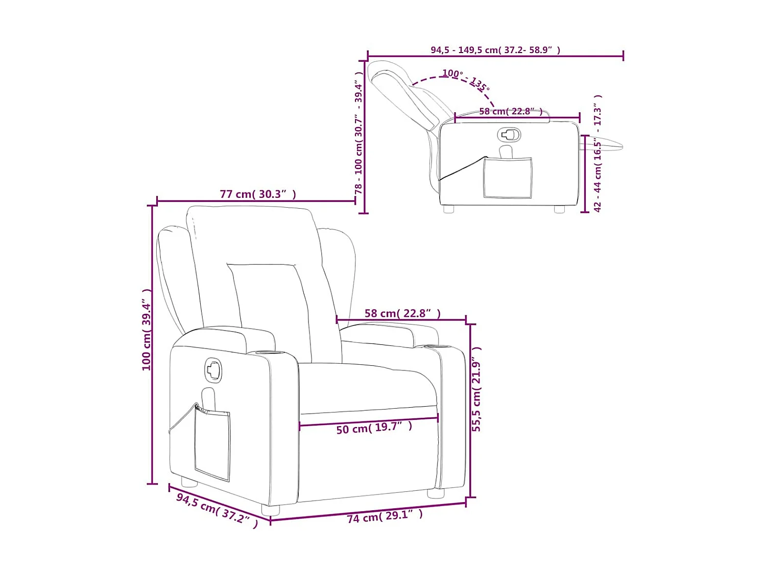 Fauteuil de massage inclinable Rouge bordeaux Tissu