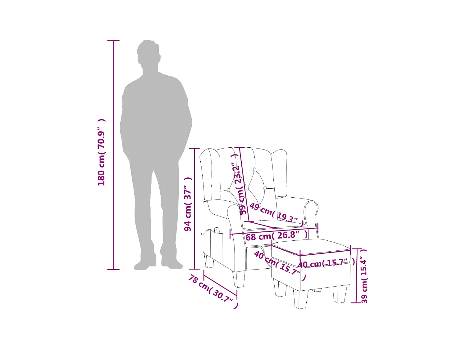 Fauteuil de massage avec repose-pied Taupe Tissu