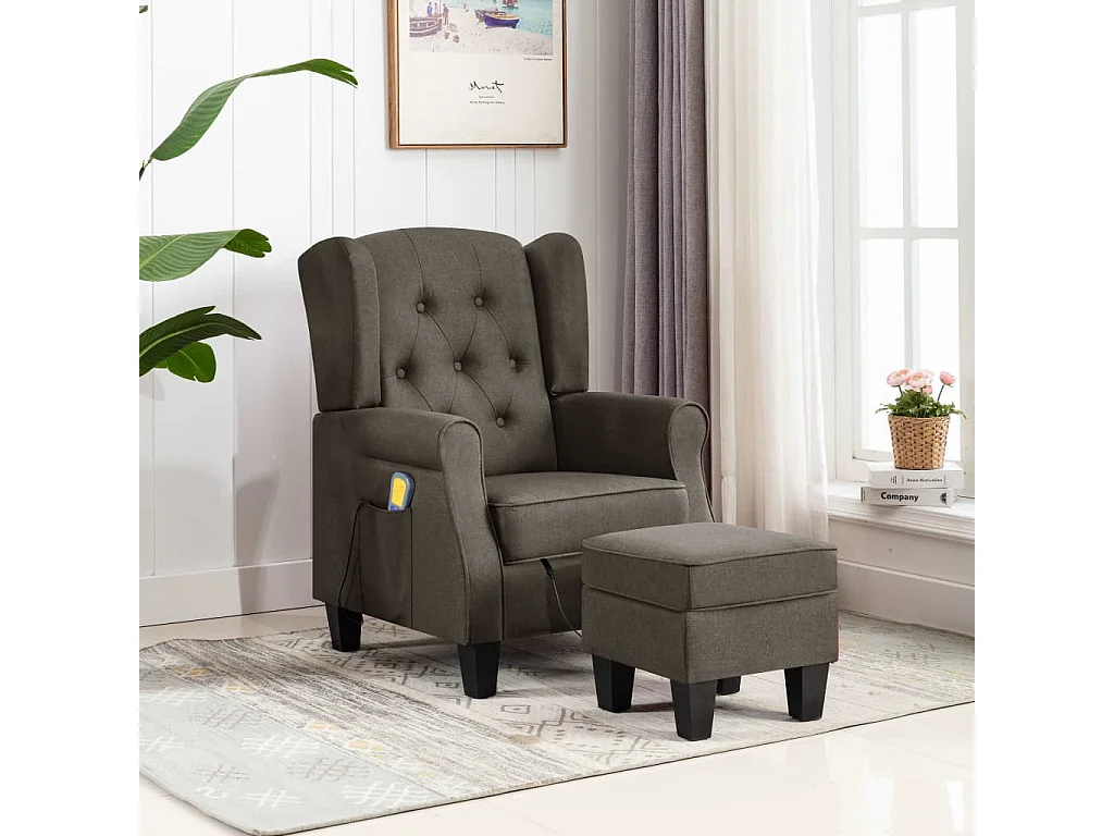 Fauteuil de massage avec repose-pied Taupe Tissu