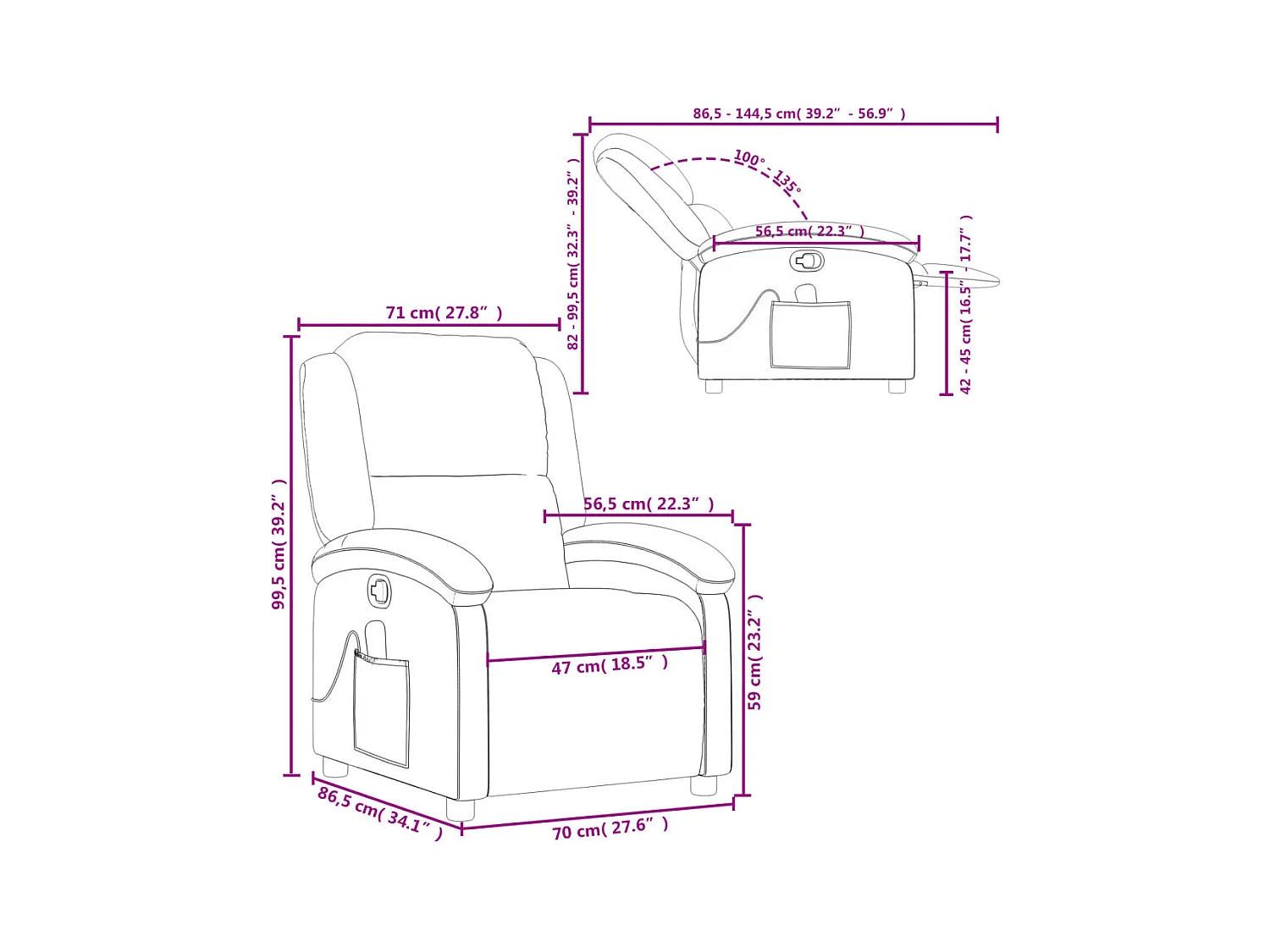 Sillón de masaje reclinable cuero sintético marrón