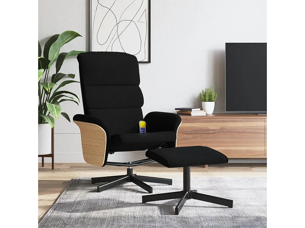 Massagesessel mit Fußhocker Schwarz Stoff