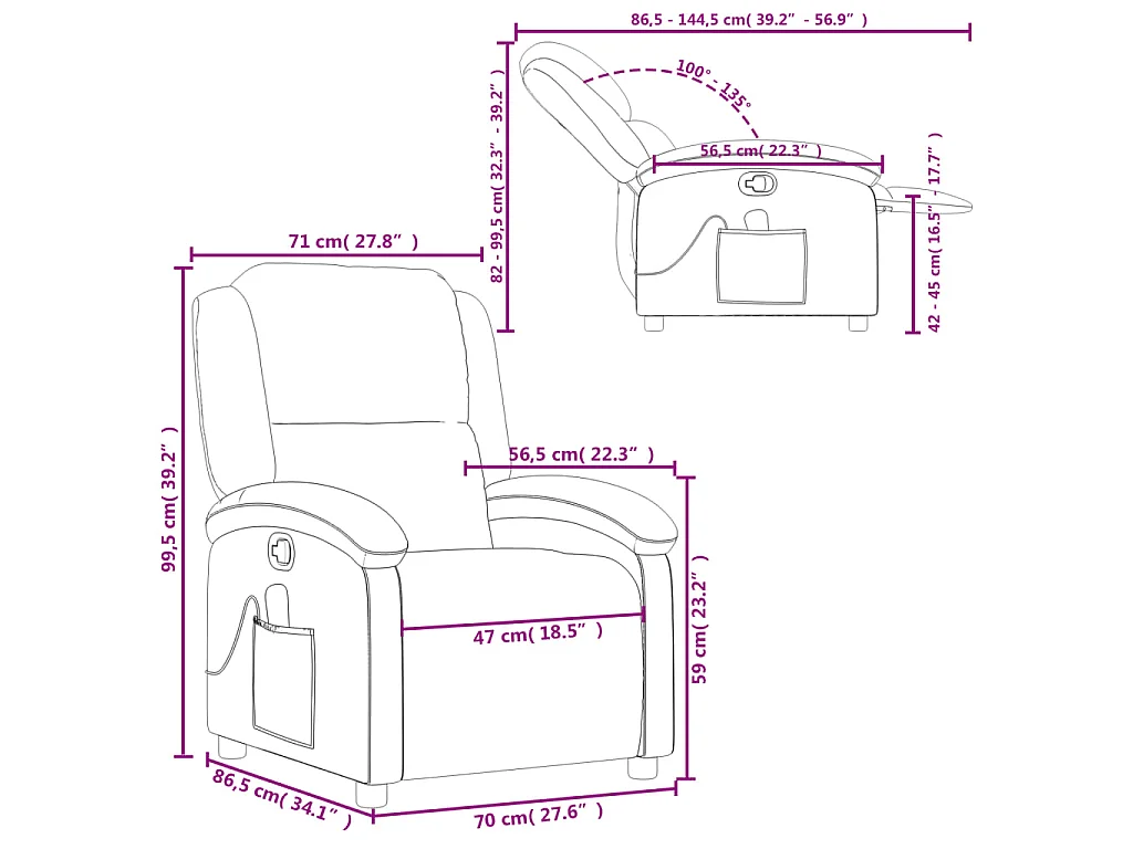 Fauteuil inclinable de massage Crème Similicuir