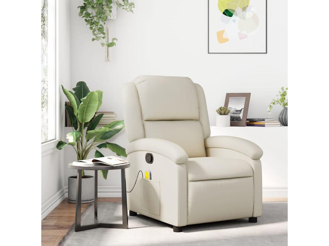 Poltrona de massagens reclinável couro artificial cor creme