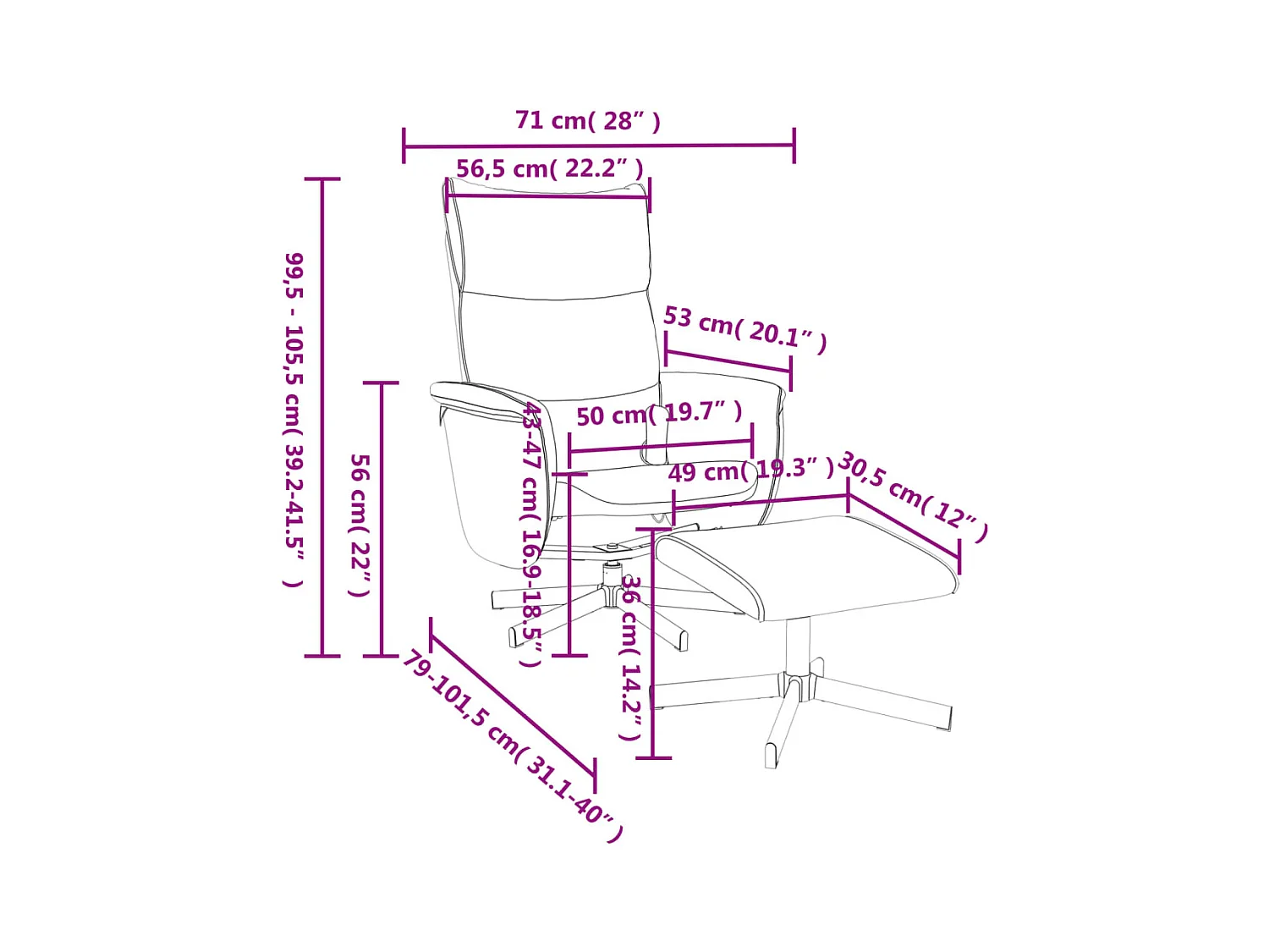 Massagestoel verstelbaar met voetenbankje kunstleer zwart