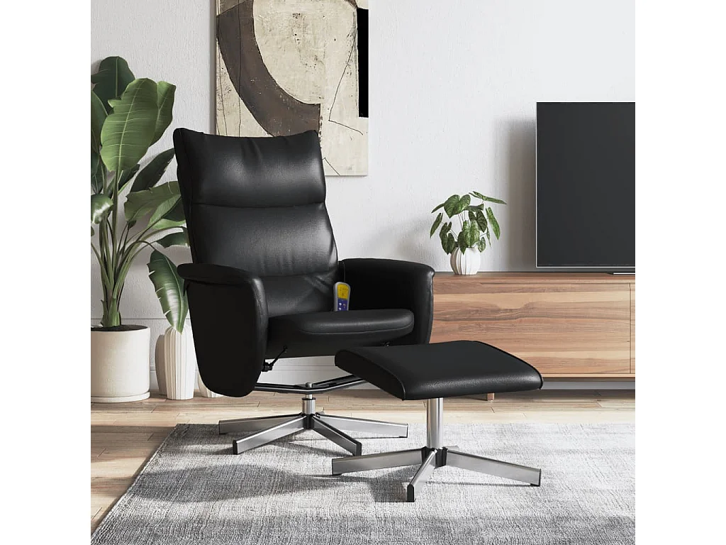 Fauteuil inclinable de massage avec repose-pied noir similicuir
