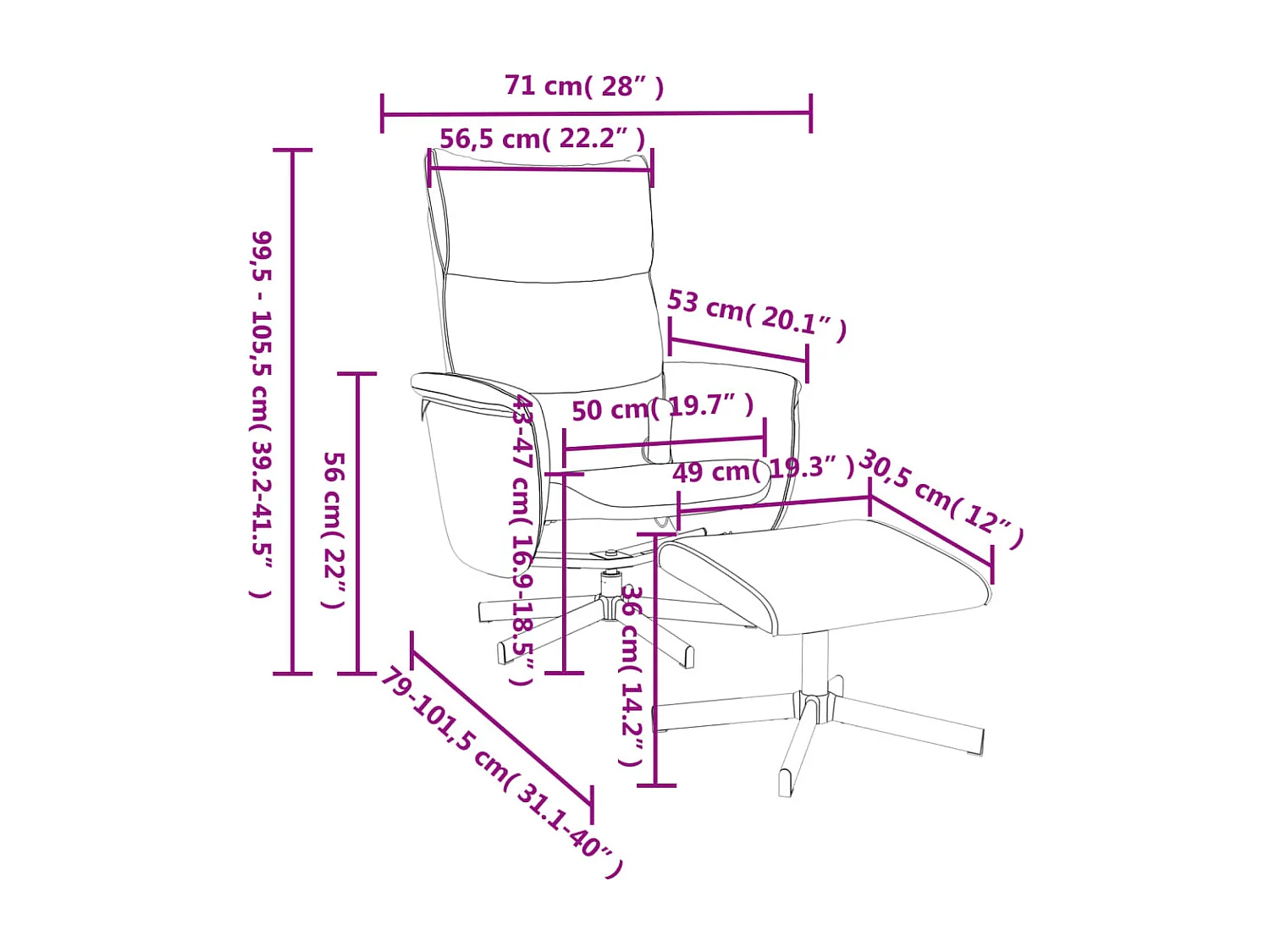 Fauteuil inclinable de massage avec repose-pied noir similicuir