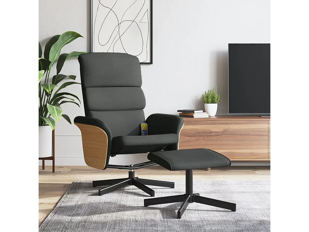 Fauteuil de massage inclinable et repose-pieds gris foncé tissu