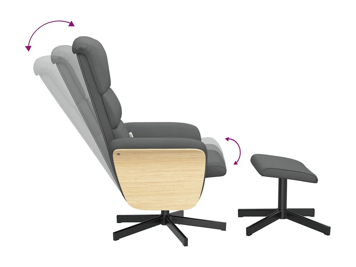 Fauteuil de massage inclinable et repose-pieds gris foncé tissu