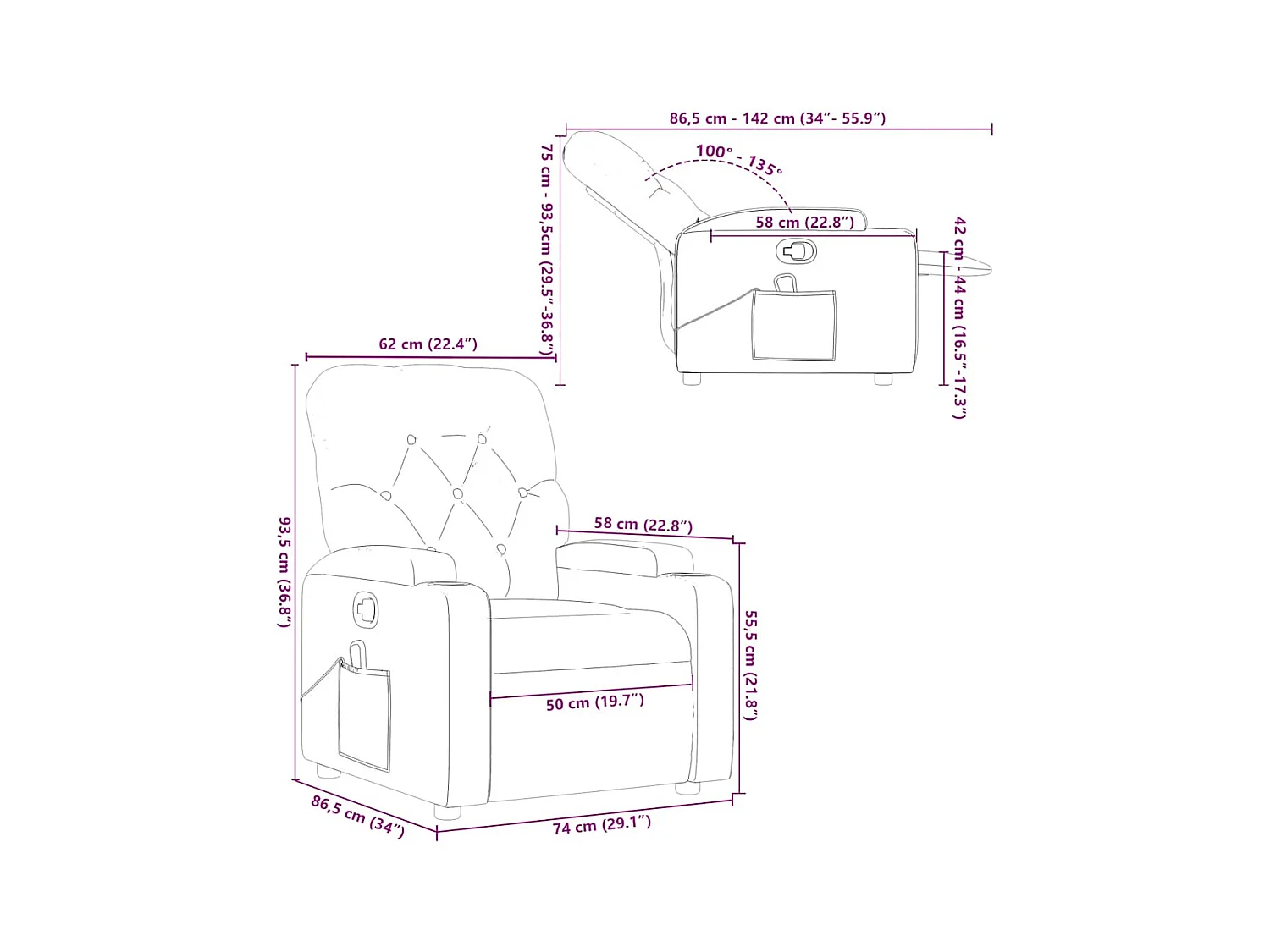 Fauteuil de massage inclinable Noir Similicuir