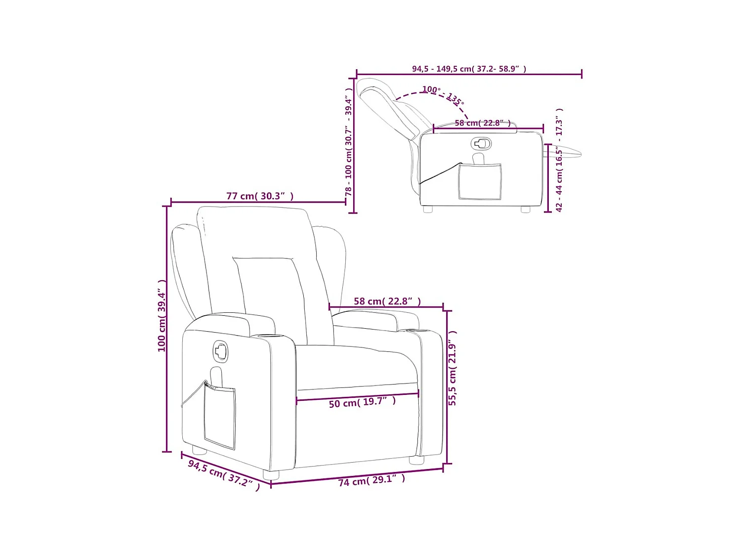 Fauteuil de massage inclinable Gris Similicuir